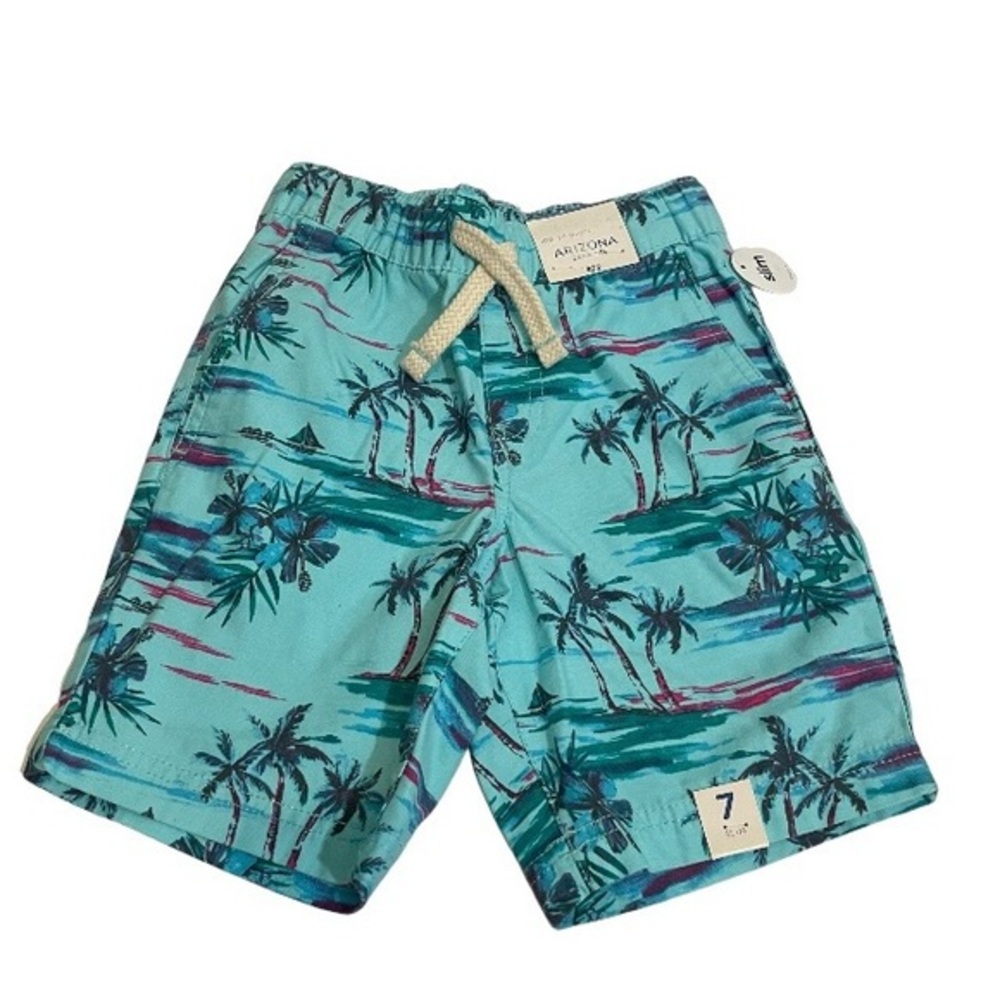 NWT Boys Youth 7 ARIZONA Blue Turquoise Palm Tree Print Jogger Board Shorts New